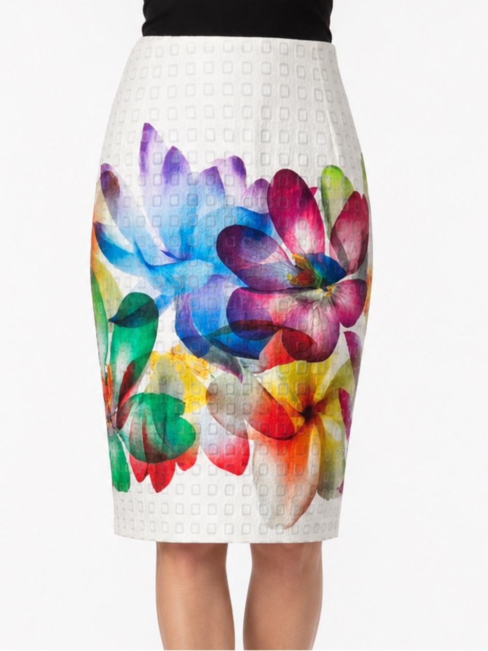 Cartise Floral Pencil Skirt NWT Size 4 Made Canada White Multicolor Textured